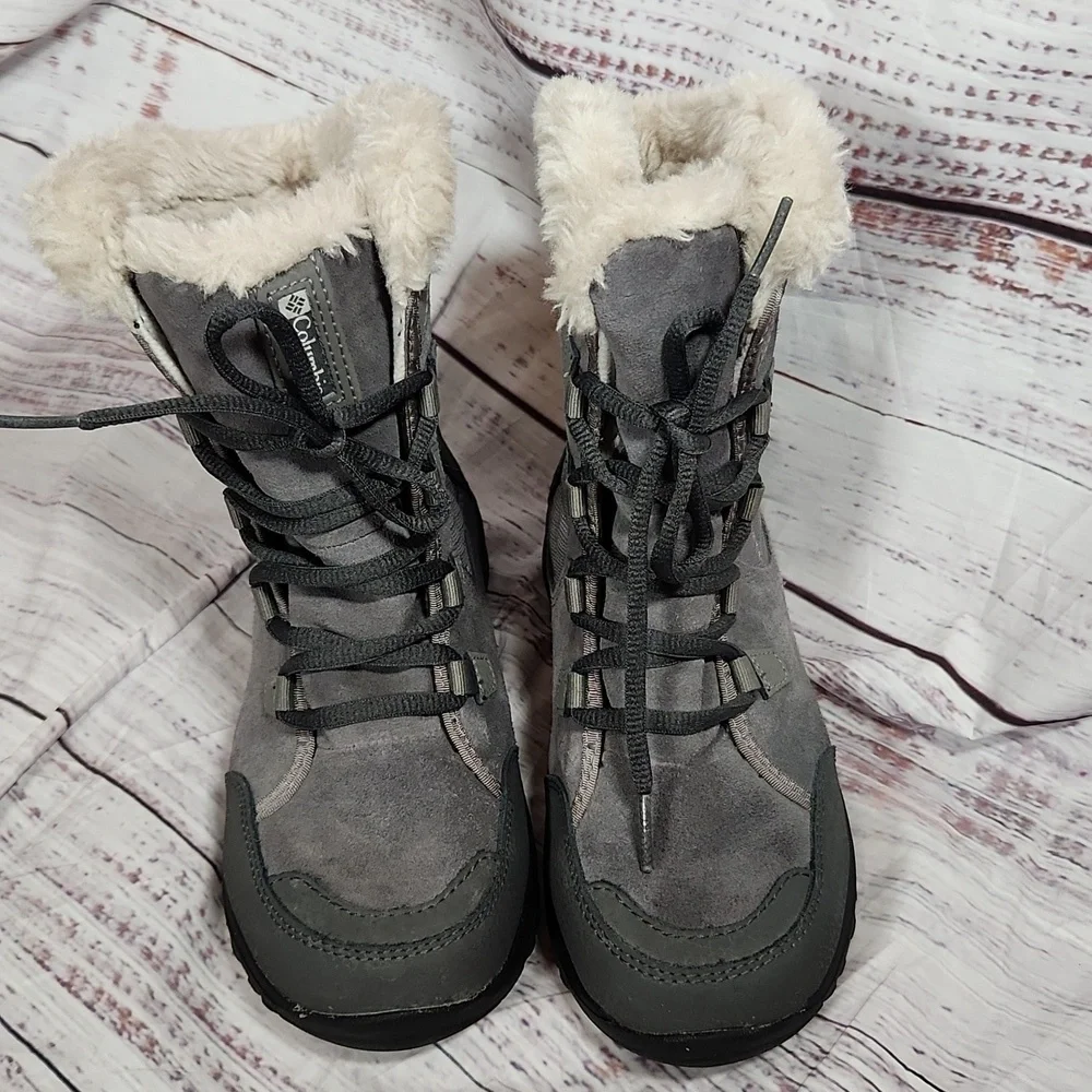 Columbia girls gray quilted faux-fur winter boots
